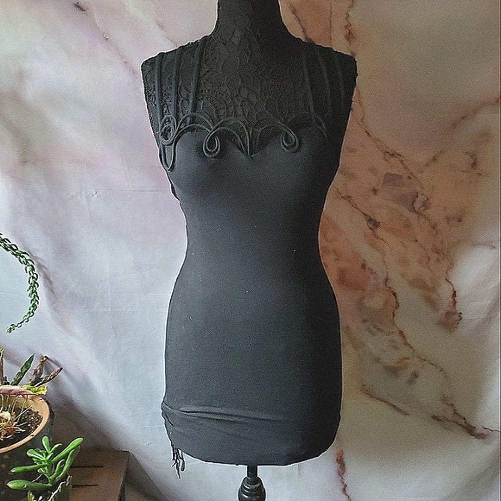 Vintage‎ Peep Black Strappy Bodycon Dress